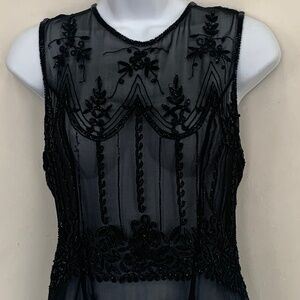 Carol Horn beaded black silk chiffon crew neck sleeveless top.